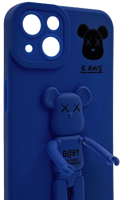 Силиконовый чехол для iPhone 14 с 3D мишкой Синий 400_400_532645