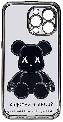 Чехол для iPhone 13 Pro Max прозрачный с 3D мишкой Серебристый 400_400_533435