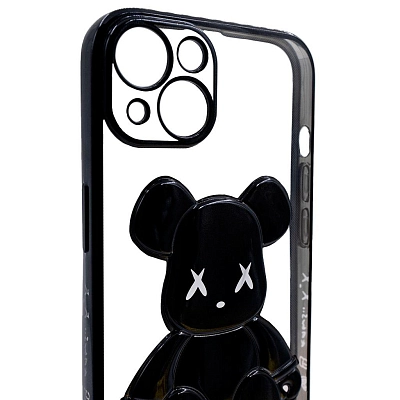 Чехол для iPhone 14 прозрачный с 3D мишкой Черный 400_400_534259