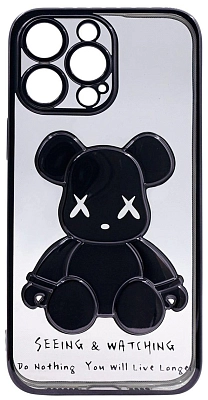Чехол для iPhone 13 Pro Max прозрачный с 3D мишкой Черный 400_400_533448