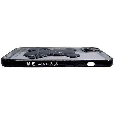 Чехол для iPhone 14 прозрачный с 3D мишкой Черный 400_400_131699