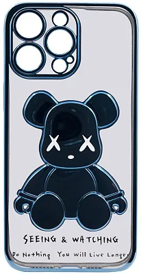 Чехол для iPhone 13 Pro прозрачный с 3D мишкой Голубой 400_400_135625