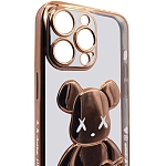 Чехол для iPhone 13 Pro прозрачный с 3D мишкой Золотой 250_100_533487