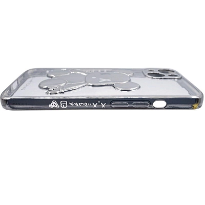Чехол для iPhone 13 mini прозрачный с 3D мишкой Серебристый 400_400_533396