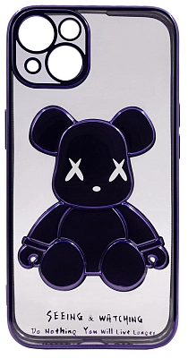 Чехол для iPhone 14 Plus прозрачный с 3D мишкой Фиолетовый 400_400_533777