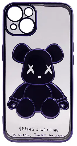 Чехол для iPhone 14 Plus прозрачный с 3D мишкой Фиолетовый 250_100_533777