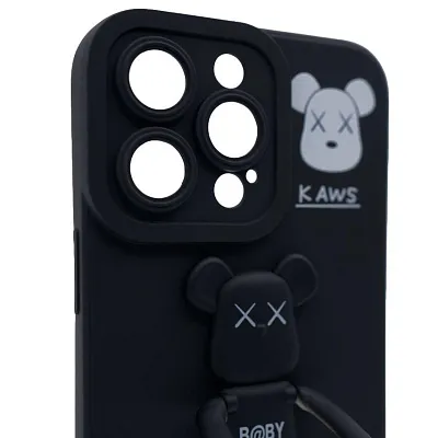 Силиконовый чехол для iPhone 14 Pro с 3D мишкой Черный 400_400_532550
