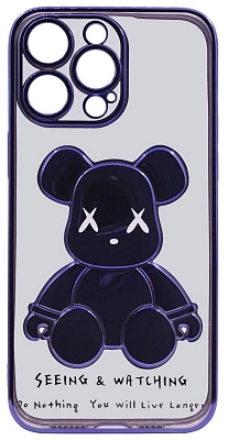 Чехол для iPhone 14 Pro прозрачный с 3D мишкой Фиолетовый 400_400_534112