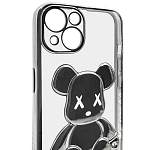 Чехол для iPhone 13 mini прозрачный с 3D мишкой Серебристый 250_100_533397