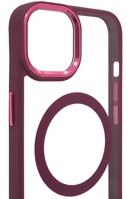 Чехол прозрачный с цветным бортиком MagSafe iPhone 14 Бордовый 400_400_125145