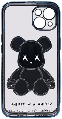 Чехол для iPhone 13 прозрачный с 3D мишкой Голубой 400_400_533540
