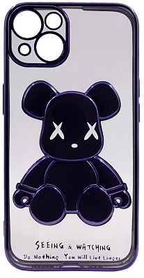 Чехол для iPhone 13 mini прозрачный с 3D мишкой Синий 400_400_533403