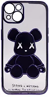 Чехол для iPhone 13 mini прозрачный с 3D мишкой Синий 500_191_533403