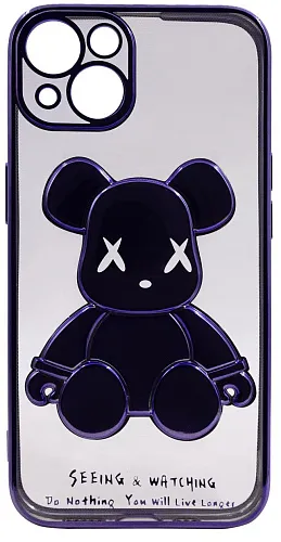 Чехол для iPhone 13 mini прозрачный с 3D мишкой Синий 250_100_533403