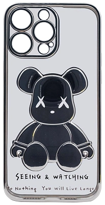 Чехол для iPhone 13 Pro Max прозрачный с 3D мишкой Серебристый 400_400_533434