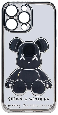 Чехол для iPhone 13 Pro прозрачный с 3D мишкой Серебристый 400_400_533498