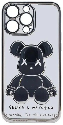 Чехол для iPhone 13 Pro прозрачный с 3D мишкой Серебристый 250_100_533498