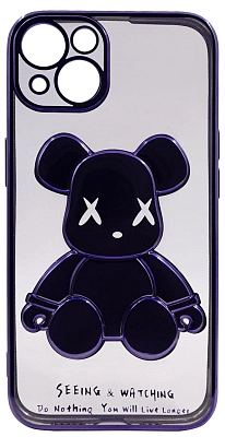 Чехол для iPhone 13 прозрачный с 3D мишкой Синий 400_400_533563