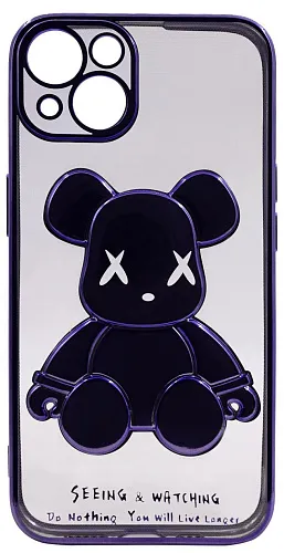 Чехол для iPhone 13 прозрачный с 3D мишкой Синий 250_100_533563