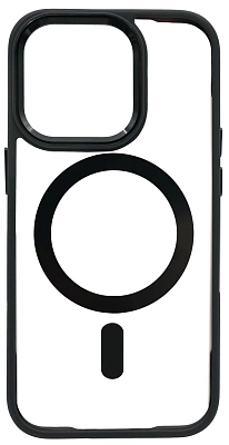 Чехол прозрачный с цветным бортиком MagSafe iPhone 14 Pro Черный 400_400_642427