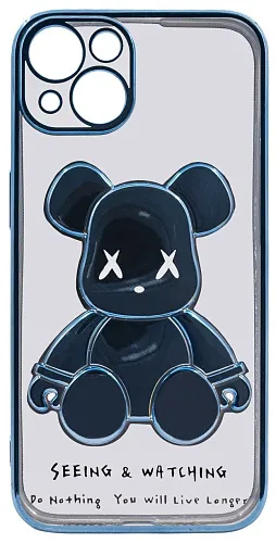 Чехол для iPhone 13 прозрачный с 3D мишкой Голубой 250_100_533543
