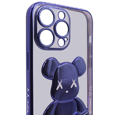 Чехол для iPhone 14 Pro прозрачный с 3D мишкой Фиолетовый 400_400_534115