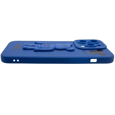 Силиконовый чехол для iPhone 14 Pro с 3D мишкой Синий 400_400_532544