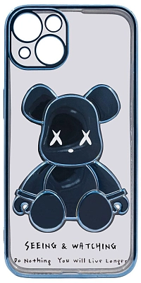 Чехол для iPhone 14 Plus прозрачный с 3D мишкой Голубой 400_400_533753