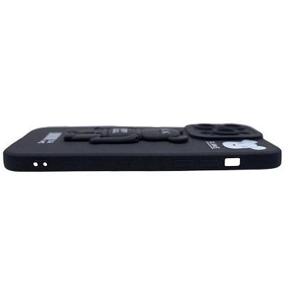 Силиконовый чехол для iPhone 14 Pro Max с 3D мишкой Черный 400_400_532449