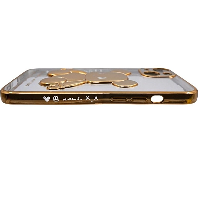 Чехол для iPhone 14 Plus прозрачный с 3D мишкой Золотой 400_400_533760