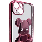 Чехол для iPhone 14 Plus прозрачный с 3D мишкой Розовый 250_100_135244