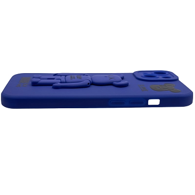 Силиконовый чехол для iPhone 14 с 3D мишкой Синий 400_400_532644
