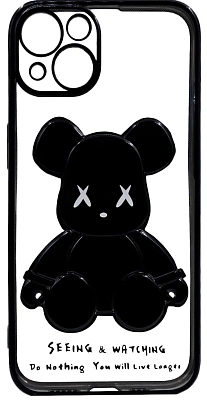 Чехол для iPhone 14 Plus прозрачный с 3D мишкой Черный 400_400_533782