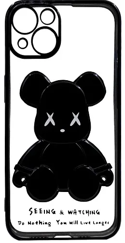 Чехол для iPhone 14 Plus прозрачный с 3D мишкой Черный 250_100_533782