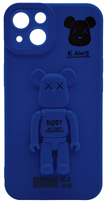 Силиконовый чехол для iPhone 14 Plus с 3D мишкой Синий 400_400_532377