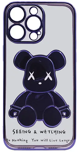 Чехол для iPhone 13 Pro Max прозрачный с 3D мишкой Синий 250_100_533443