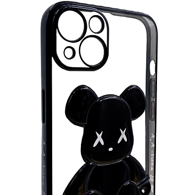 Чехол для iPhone 13 mini прозрачный с 3D мишкой Черный 400_400_533407