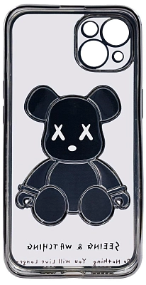 Чехол для iPhone 13 mini прозрачный с 3D мишкой Серебристый 400_400_533395