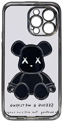 Чехол для iPhone 13 Pro прозрачный с 3D мишкой Серебристый 400_400_135616