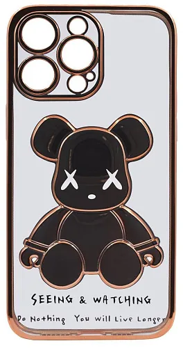 Чехол для iPhone 13 Pro Max прозрачный с 3D мишкой Золотой 250_100_533428