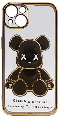 Чехол для iPhone 13 mini прозрачный с 3D мишкой Золотой 400_400_533384