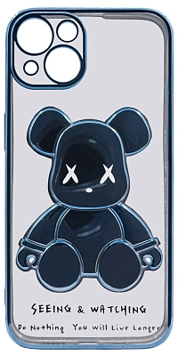 Чехол для iPhone 13 mini прозрачный с 3D мишкой Голубой 400_400_533383