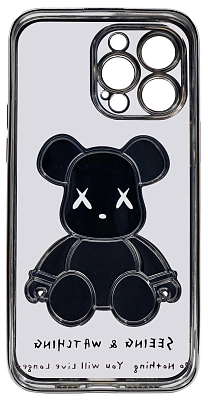 Чехол для iPhone 14 Pro прозрачный с 3D мишкой Серебристый 400_400_534108