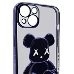 Чехол для iPhone 14 прозрачный с 3D мишкой Фиолетовый 250_100_132057
