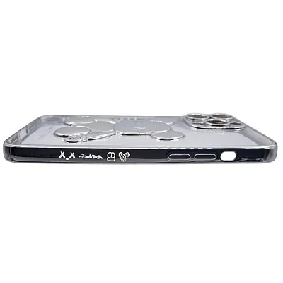 Чехол для iPhone 14 Pro прозрачный с 3D мишкой Серебристый 400_400_135455