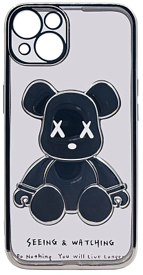 Чехол для iPhone 14 Plus прозрачный с 3D мишкой Серебристый 400_400_533772