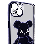 Чехол для iPhone 14 прозрачный с 3D мишкой Фиолетовый 250_100_534254