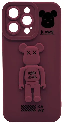 Силиконовый чехол для iPhone 14 Pro с 3D мишкой Бордовый 250_100_532531