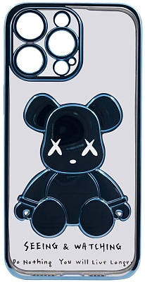 Чехол для iPhone 13 Pro прозрачный с 3D мишкой Голубой 400_400_533479