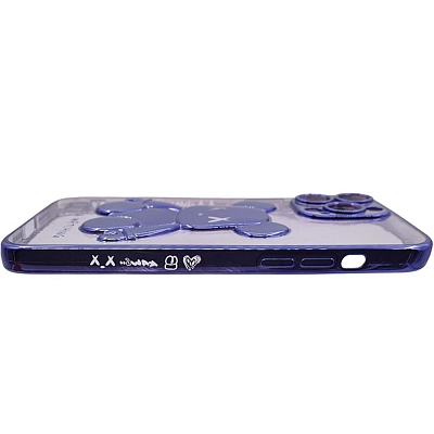Чехол для iPhone 13 Pro Max прозрачный с 3D мишкой Синий 400_400_533441